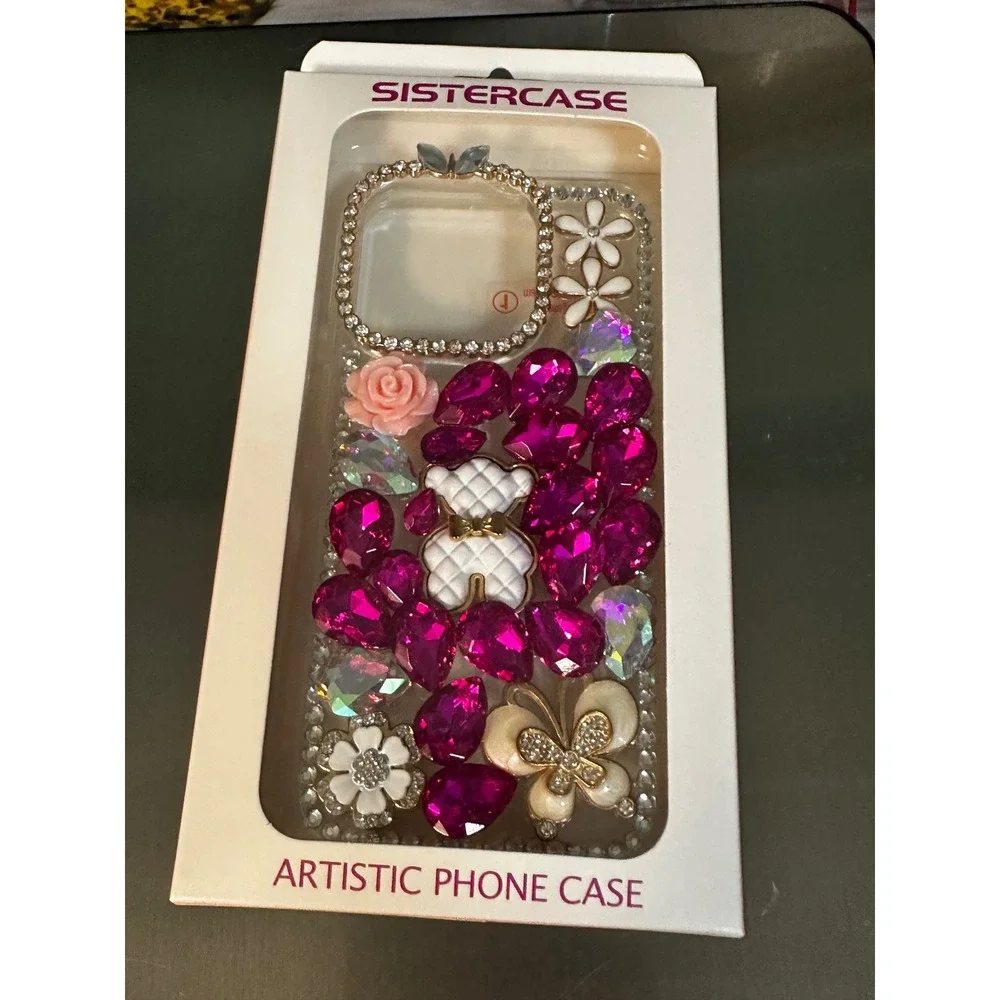 Sistercase Bling‎ Rhinestone Phone Case Artistic Design Flowers Teddy Bear